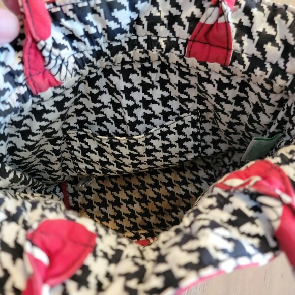 Vera Bradley Tote Purse Red Black White Daisy Dandelion Pull String Side Zip - Picture 6 of 10